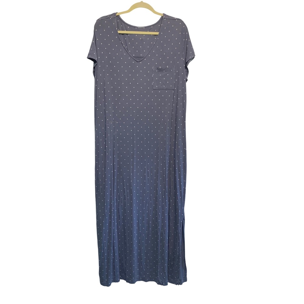 Soma Cool Nights Nightgown XL Blue Polka Dot Maxi Short Sleeve Loungedress